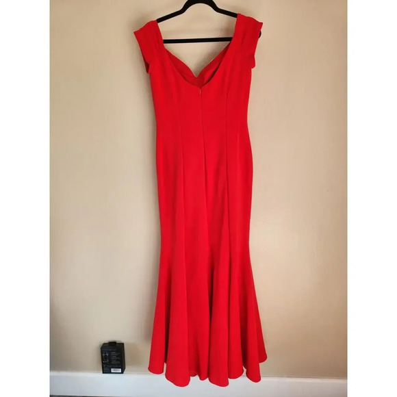 Mikael Aghal Mermaid V-neck Embellished Gown Maxi Dress Size 6 Red #1J403 - Picture 6 of 12
